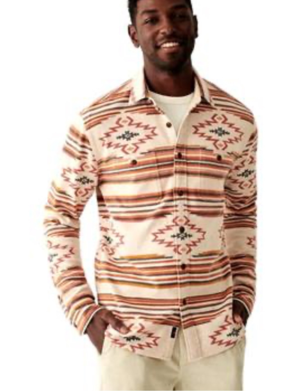 Faherty Knit Alpine CPO Shirt Men M Southwestern Jacquard Organic Cotton